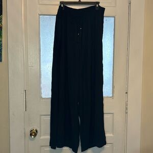 Time and Tru Women’s Black Linen High Side Slit Flowy Wide Leg Pants Size 2X